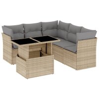 vidaXL 6-tlg. Garten-Sofagarnitur mit Kissen Beige Poly Rattan