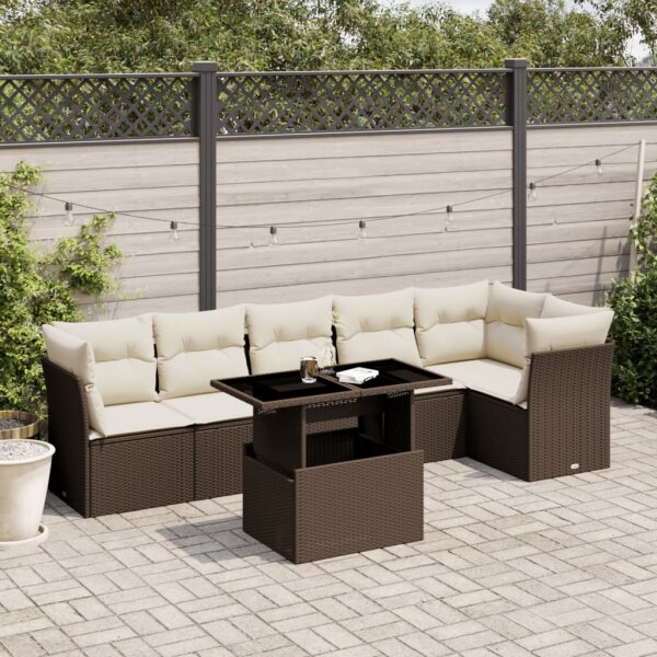 vidaXL 7-tlg. Garten-Sofagarnitur mit Kissen Braun Poly Rattan