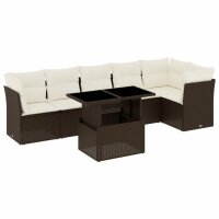 vidaXL 7-tlg. Garten-Sofagarnitur mit Kissen Braun Poly Rattan