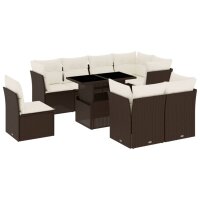 vidaXL 9-tlg. Garten-Sofagarnitur mit Kissen Braun Poly Rattan