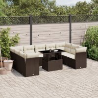 vidaXL 10-tlg. Garten-Sofagarnitur mit Kissen Braun Poly...