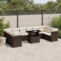 vidaXL 11-tlg. Garten-Sofagarnitur mit Kissen Braun Poly...