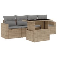 vidaXL 5-tlg. Garten-Sofagarnitur mit Kissen Beige Poly Rattan