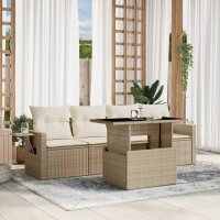 vidaXL 5-tlg. Garten-Sofagarnitur mit Kissen Beige Poly Rattan