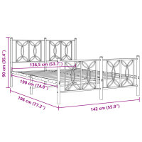 vidaXL Bettgestell mit Kopf- und Fu&szlig;teil Metall Wei&szlig; 135x190 cm