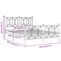 vidaXL Bettgestell mit Kopf- und Fu&szlig;teil Metall Wei&szlig; 140x200 cm