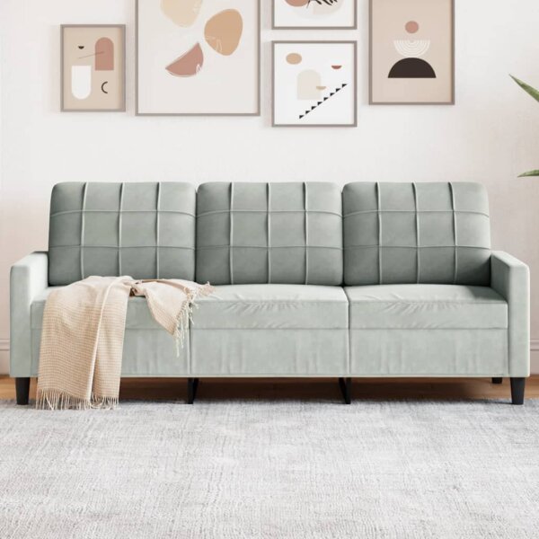 vidaXL 3-Sitzer-Sofa Hellgrau 180 cm Samt