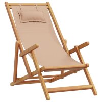 vidaXL Strandstuhl Klappbar Taupe Massivholz Eukalyptus und Stoff