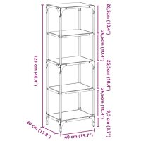 vidaXL Regal mit Glasb&ouml;den Transparent 40x30x123 cm Stahl