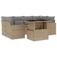 vidaXL 7-tlg. Garten-Sofagarnitur mit Kissen Beige Poly Rattan