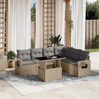 vidaXL 7-tlg. Garten-Sofagarnitur mit Kissen Beige Poly...