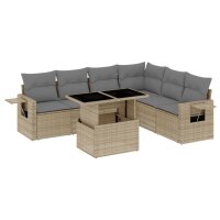 vidaXL 7-tlg. Garten-Sofagarnitur mit Kissen Beige Poly...