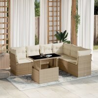 vidaXL 7-tlg. Garten-Sofagarnitur mit Kissen Beige Poly...