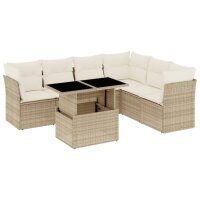 vidaXL 7-tlg. Garten-Sofagarnitur mit Kissen Beige Poly...