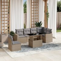 vidaXL 7-tlg. Garten-Sofagarnitur mit Kissen Beige Poly...