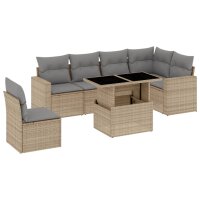 vidaXL 7-tlg. Garten-Sofagarnitur mit Kissen Beige Poly...