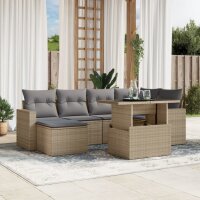 vidaXL 7-tlg. Garten-Sofagarnitur mit Kissen Beige Poly...