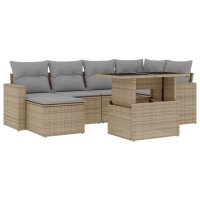 vidaXL 7-tlg. Garten-Sofagarnitur mit Kissen Beige Poly...