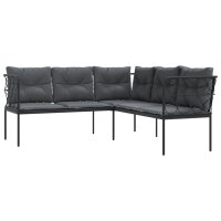 vidaXL Gartensofa in L-Form mit Kissen Schwarz Stahl und Textilene