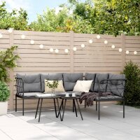 vidaXL Gartensofa in L-Form mit Kissen Schwarz Stahl und Textilene