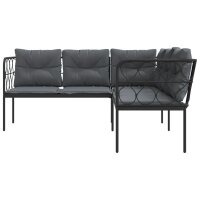 vidaXL Gartensofa in L-Form mit Kissen Schwarz Stahl und Textilene