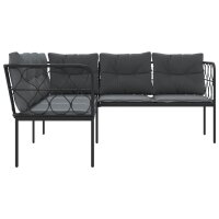 vidaXL Gartensofa in L-Form mit Kissen Schwarz Stahl und Textilene