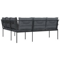 vidaXL Gartensofa in L-Form mit Kissen Schwarz Stahl und Textilene