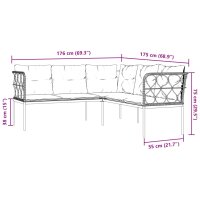 vidaXL Gartensofa in L-Form mit Kissen Schwarz Stahl und Textilene