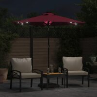 vidaXL Sonnenschirm mit LED und Stahlmast Weinrot 225x225x212 cm