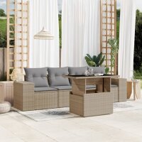 vidaXL 5-tlg. Garten-Sofagarnitur mit Kissen Beige Poly Rattan