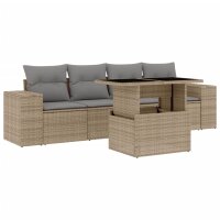 vidaXL 5-tlg. Garten-Sofagarnitur mit Kissen Beige Poly Rattan