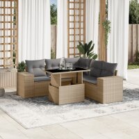 vidaXL 6-tlg. Garten-Sofagarnitur mit Kissen Beige Poly Rattan