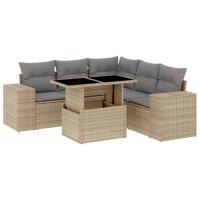 vidaXL 6-tlg. Garten-Sofagarnitur mit Kissen Beige Poly Rattan