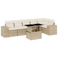 vidaXL 7-tlg. Garten-Sofagarnitur mit Kissen Beige Poly Rattan