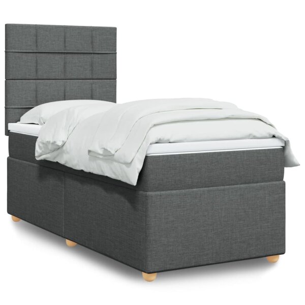 vidaXL Boxspringbett mit Matratze Dunkelgrau 90x200 cm Stoff