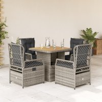 vidaXL 5-tlg. Garten-Essgruppe mit Kissen Grau Poly Rattan