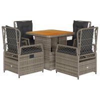 vidaXL 5-tlg. Garten-Essgruppe mit Kissen Grau Poly Rattan