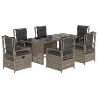 vidaXL 7-tlg. Garten-Essgruppe mit Kissen Grau Poly Rattan