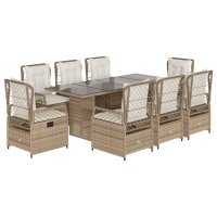 vidaXL 9-tlg. Garten-Essgruppe mit Kissen Beige Poly Rattan