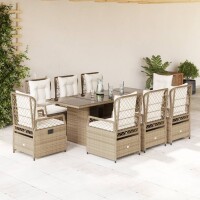 vidaXL 9-tlg. Garten-Essgruppe mit Kissen Beige Poly Rattan