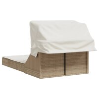 vidaXL Doppel-Sonnenliege mit Dach und Auflagen Beige Poly Rattan