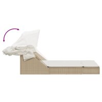 vidaXL Doppel-Sonnenliege mit Dach und Auflagen Beige Poly Rattan