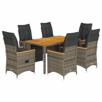 vidaXL 7-tlg. Garten-Bistro-Set mit Kissen Grau Poly Rattan