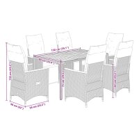 vidaXL 7-tlg. Garten-Bistro-Set mit Kissen Grau Poly Rattan