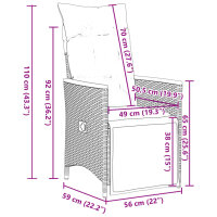 vidaXL 7-tlg. Garten-Bistro-Set mit Kissen Grau Poly Rattan