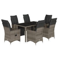 vidaXL 7-tlg. Garten-Bistro-Set mit Kissen Grau Poly Rattan