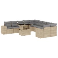 vidaXL 11-tlg. Garten-Sofagarnitur mit Kissen Beige Poly Rattan