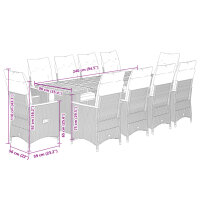 vidaXL 11-tlg. Garten-Bistro-Set mit Kissen Grau Poly Rattan