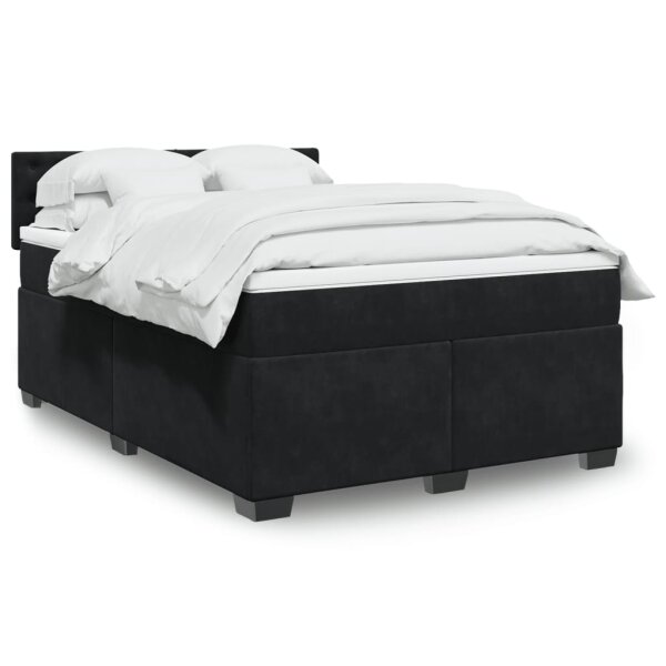 vidaXL Boxspringbett mit Matratze Schwarz 160x200 cm Samt