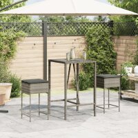 vidaXL Garten-Barhocker mit Kissen 2 Stk. Grau Poly Rattan